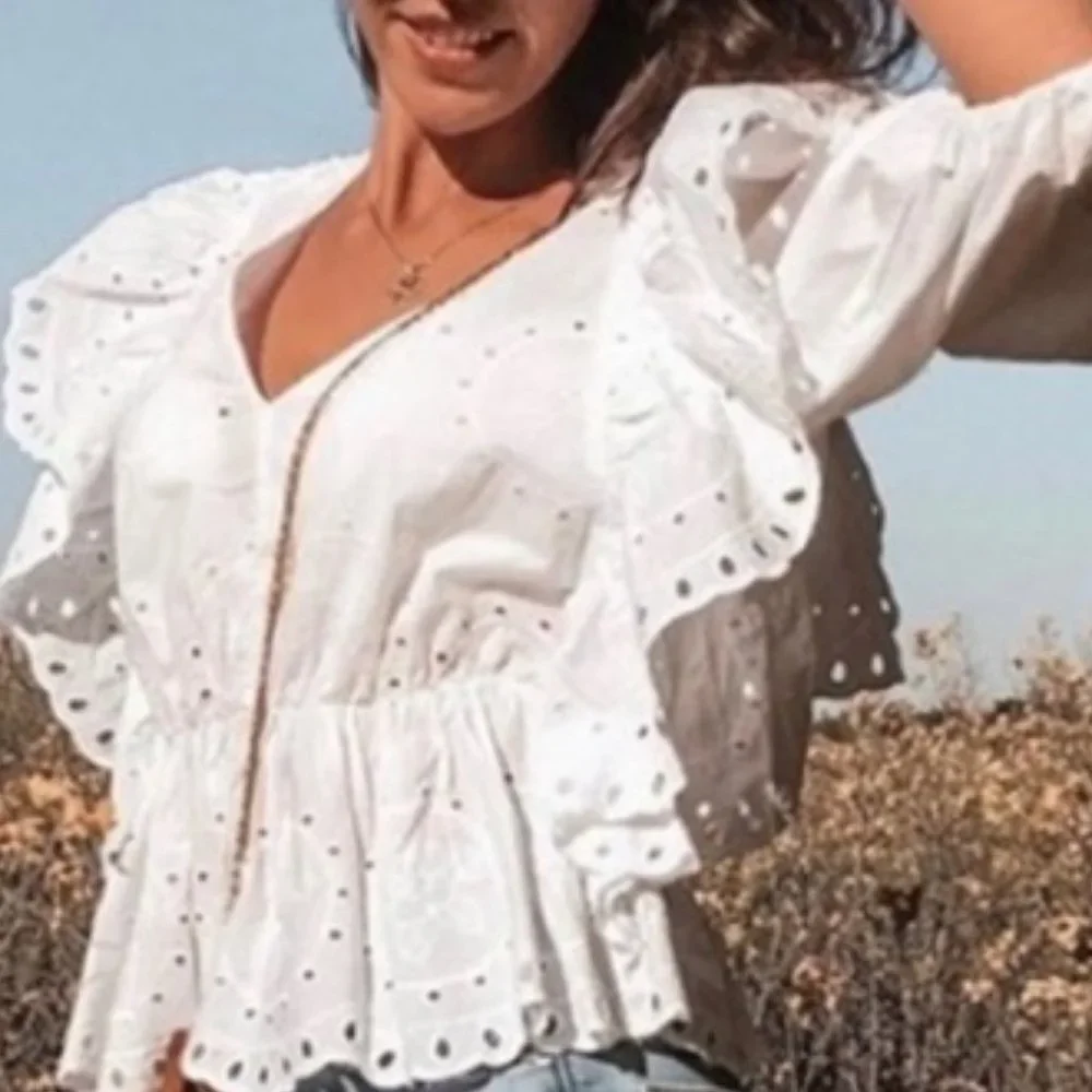 Zara White Poplin Eyelet Puff Top - Picture 6 of 9